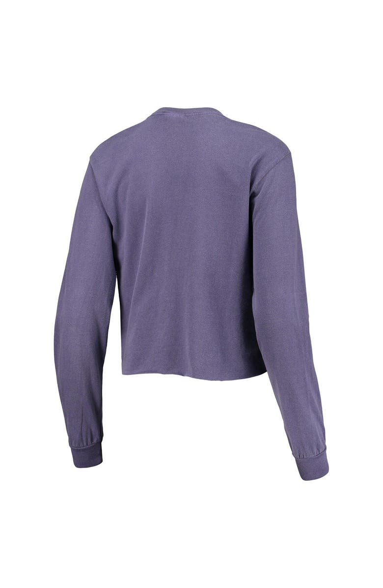 IMAGE ONE Women's Purple LSU Tigers Palm Trees Sunset Long Sleeve Crop Top, Alternate, color, 