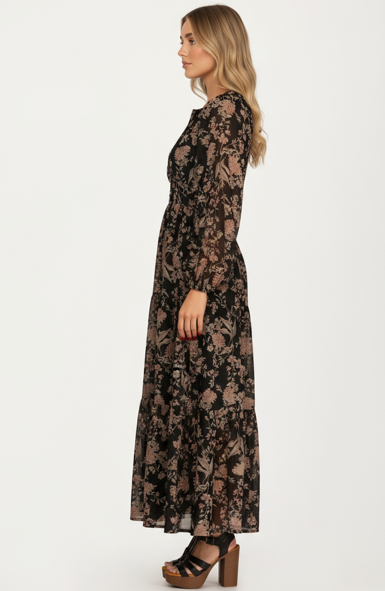 Knit and Lounge Long Sleeve Smocked Waist Maxi Dress, Alternate, color,