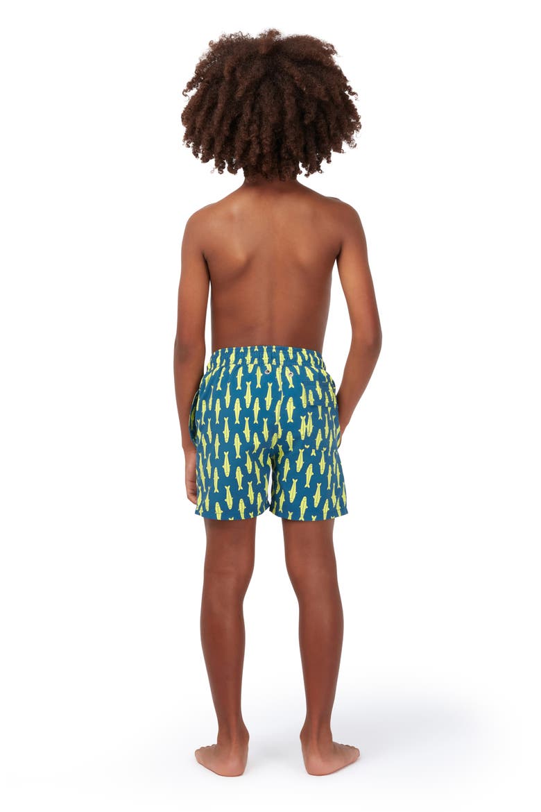 Kids' Sardines Swim Trunks, Alternate, color, NAVY & YELLOW