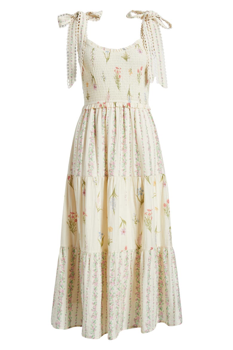 Floral Picot Trim Smocked Bodice Sundress, Alternate, color, IVORY/ PINK MULTI