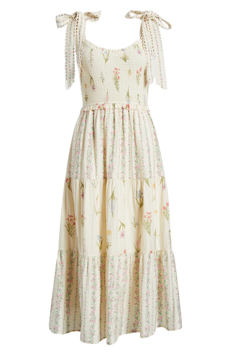 MOON RIVER Floral Picot Trim Smocked Bodice Sundress, Alternate, color, Ivory/ Pink Multi