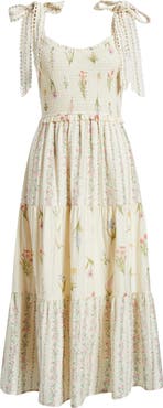 MOON RIVER Floral Picot Trim Smocked Bodice Sundress