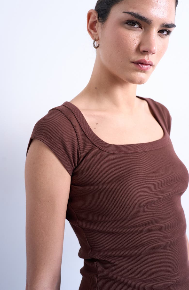 Topshop Square Neck Cap Sleeve Stretch Cotton Rib Top, Alternate, color,