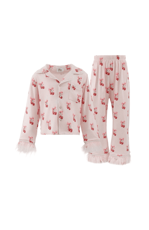 Lola + The Boys Cherry Bows Soft Feather Set In Pink