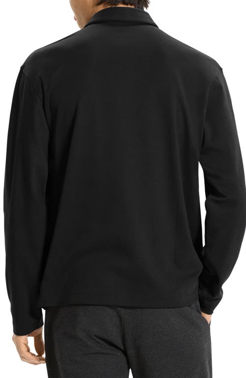Theory City Relaxed Long Sleeve Cotton Polo In Black