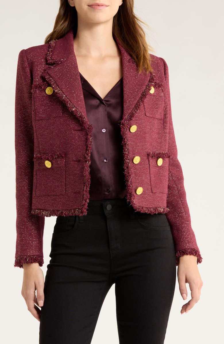 L'AGENCE Sylvia Metallic Blazer, Alternate, color, Malbec/ Gold