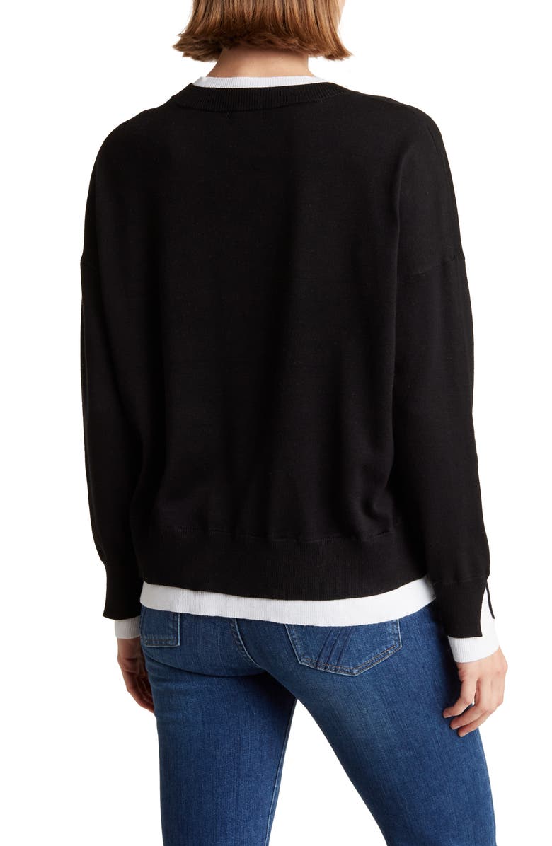 Sweet Romeo Contrast Trim Pullover Sweater, Alternate, color, 