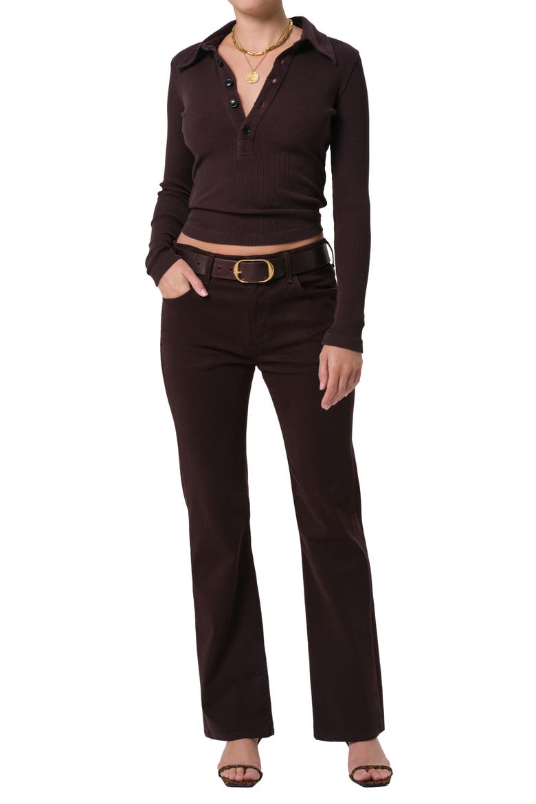 Long Sleeve Rib Polo, Alternate, color, CHOCOLATE