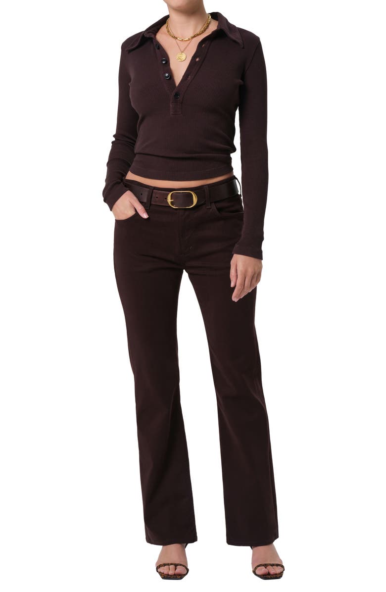 Citizens of Humanity Long Sleeve Rib Polo, Alternate, color, Chocolate