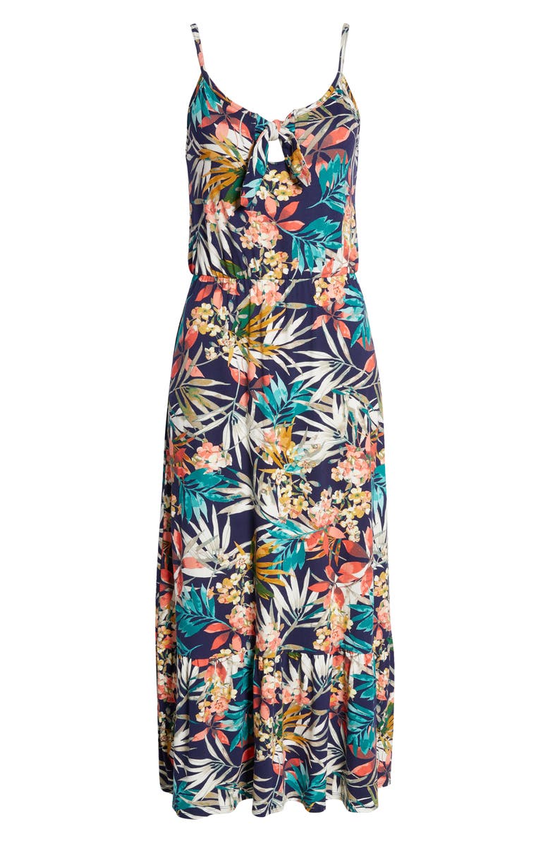 Loveappella Tie Front Maxi Sundress, Alternate, color, Navy Coral