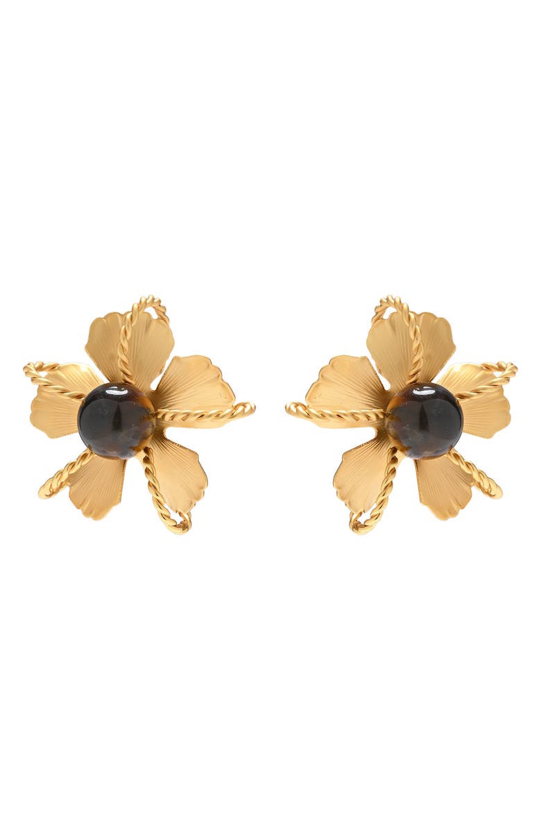 EYE CANDY LOS ANGELES Olena Flower Stud Earrings, Alternate, color, Gold