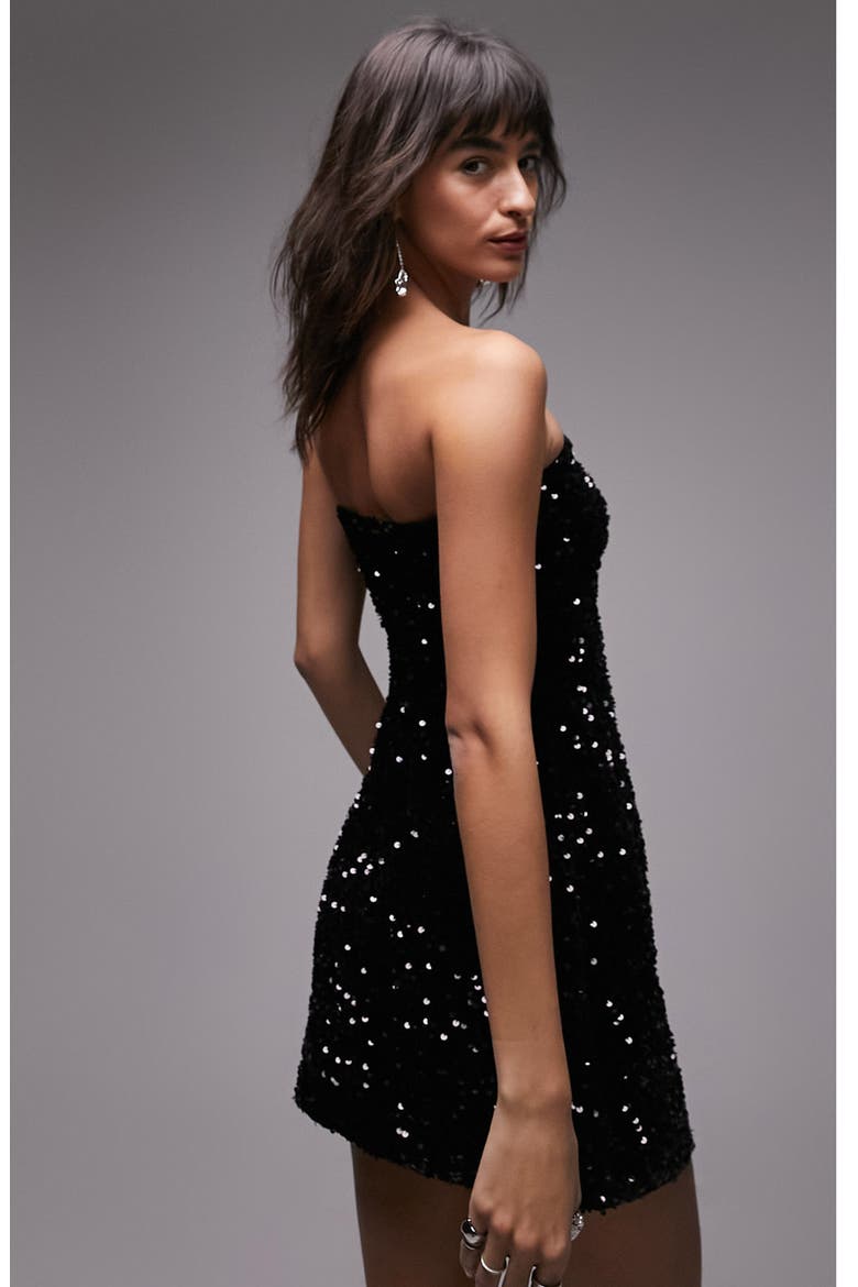Sequin Strapless Minidress, Alternate, color, BLACK
