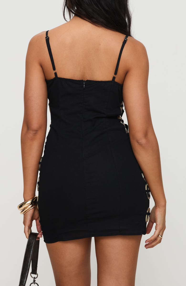 Princess Polly Granada Ring Detail Cotton & Linen Body-Con Minidress, Alternate, color, Black