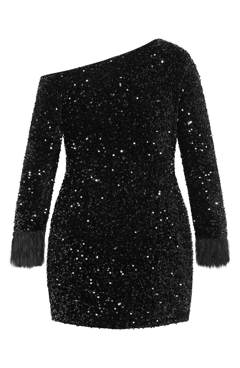 City Chic Octavia One-Shoulder Long Sleeve Sequin Body-Con Minidress, Alternate, color, 