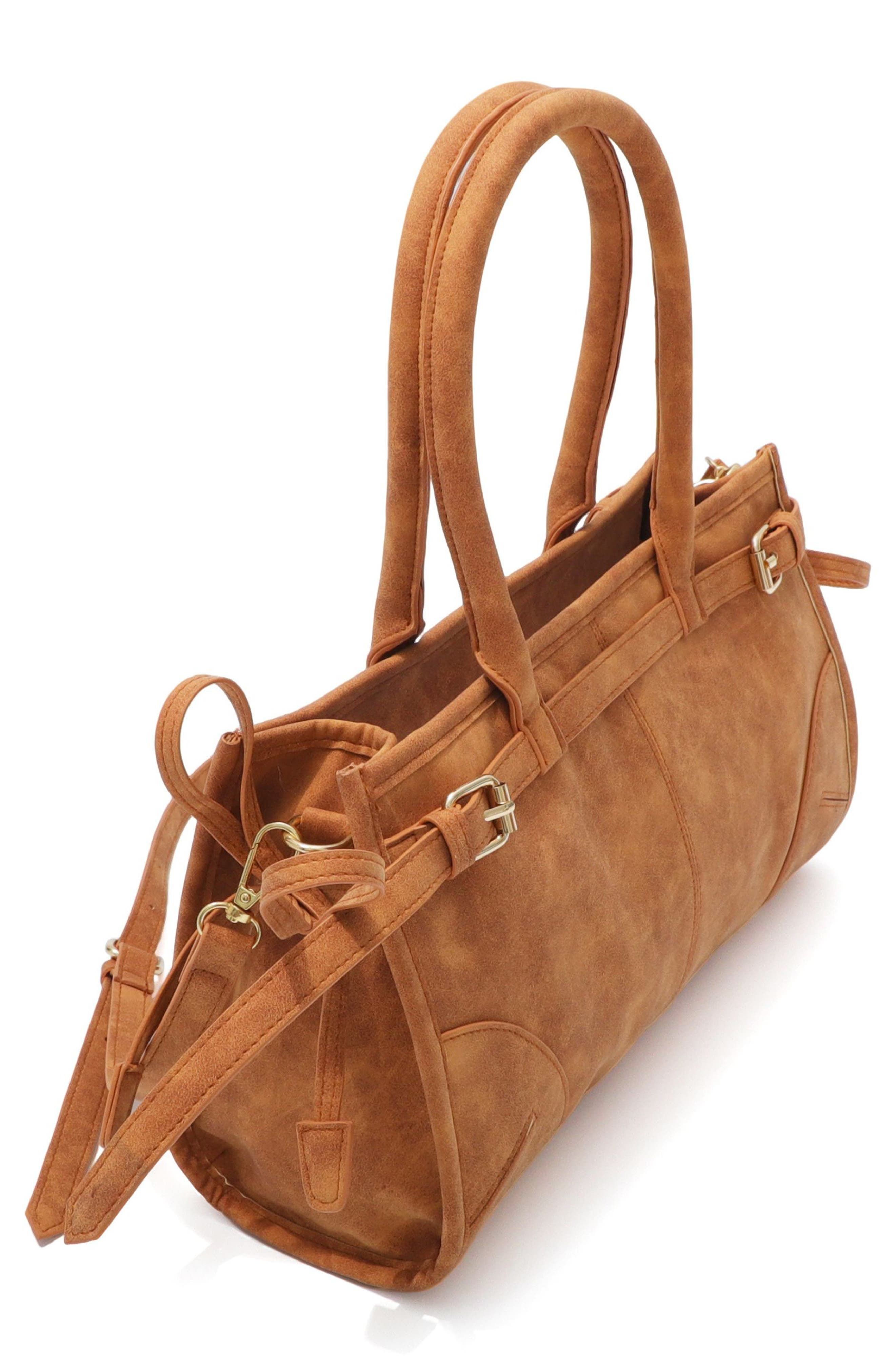 Adornia Belted Faux Suede Top Handle Bag, Alternate, color, Brown