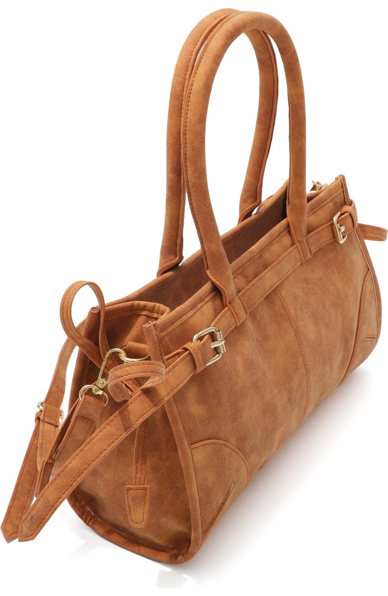 Adornia Belted Faux Suede Top Handle Bag, Alternate, color, Brown