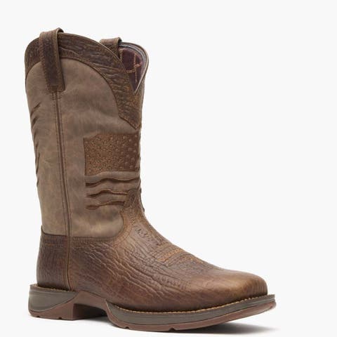 Brown Distressed Flag Embroidery Western Boot