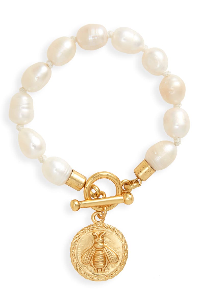Karine Sultan Bee Charm Pearl Bracelet, Main, color,