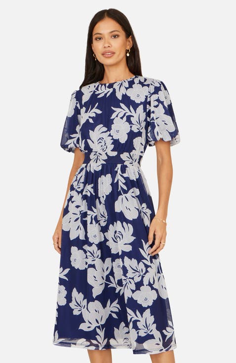 Flower Stretch Mesh Midi Dress