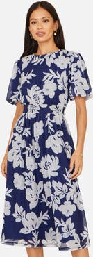 Yumi Flower Stretch Mesh Midi Dress