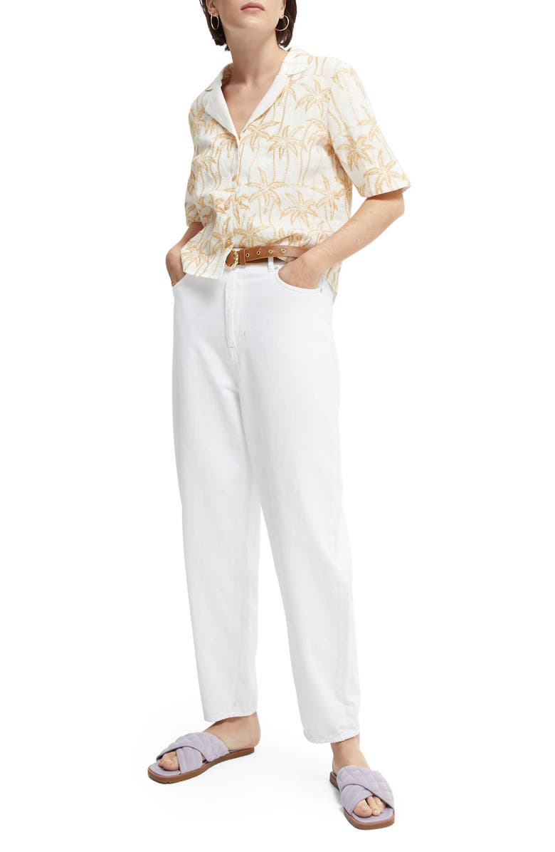 Scotch & Soda Embroidered Palms Short Sleeve Linen Camp Shirt, Alternate, color, 