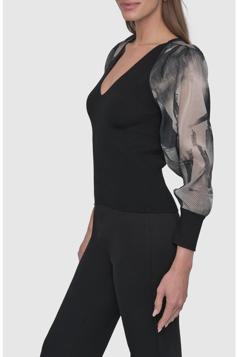 Mixed Media Long Sleeve Sweater, Alternate, color, BLACK