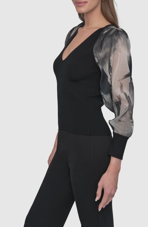 Dkny Mixed Media Long Sleeve Sweater In Black