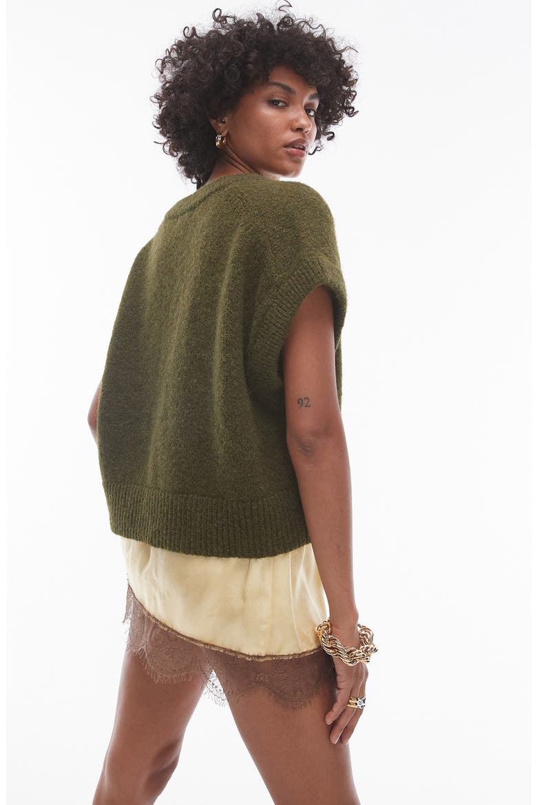 Boxy Sweater Vest, Alternate, color, KHAKI