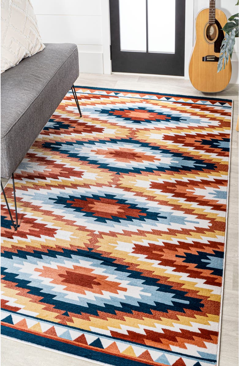 JONATHAN Y Konya Diamond Kilim Geometric Area Rug, Alternate, color, Yellow/Red/Blue