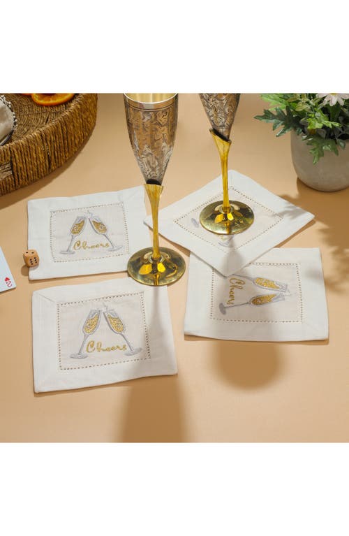 Tiramisu Fizz & Flutes Embroidered Cocktail Napkins In Gold/silver