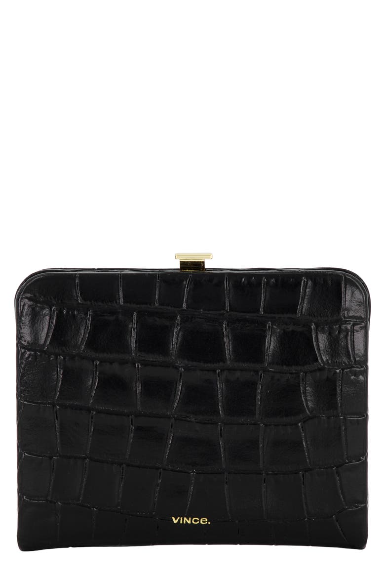 Croc Embossed Frame Wallet, Main, color, BLACK