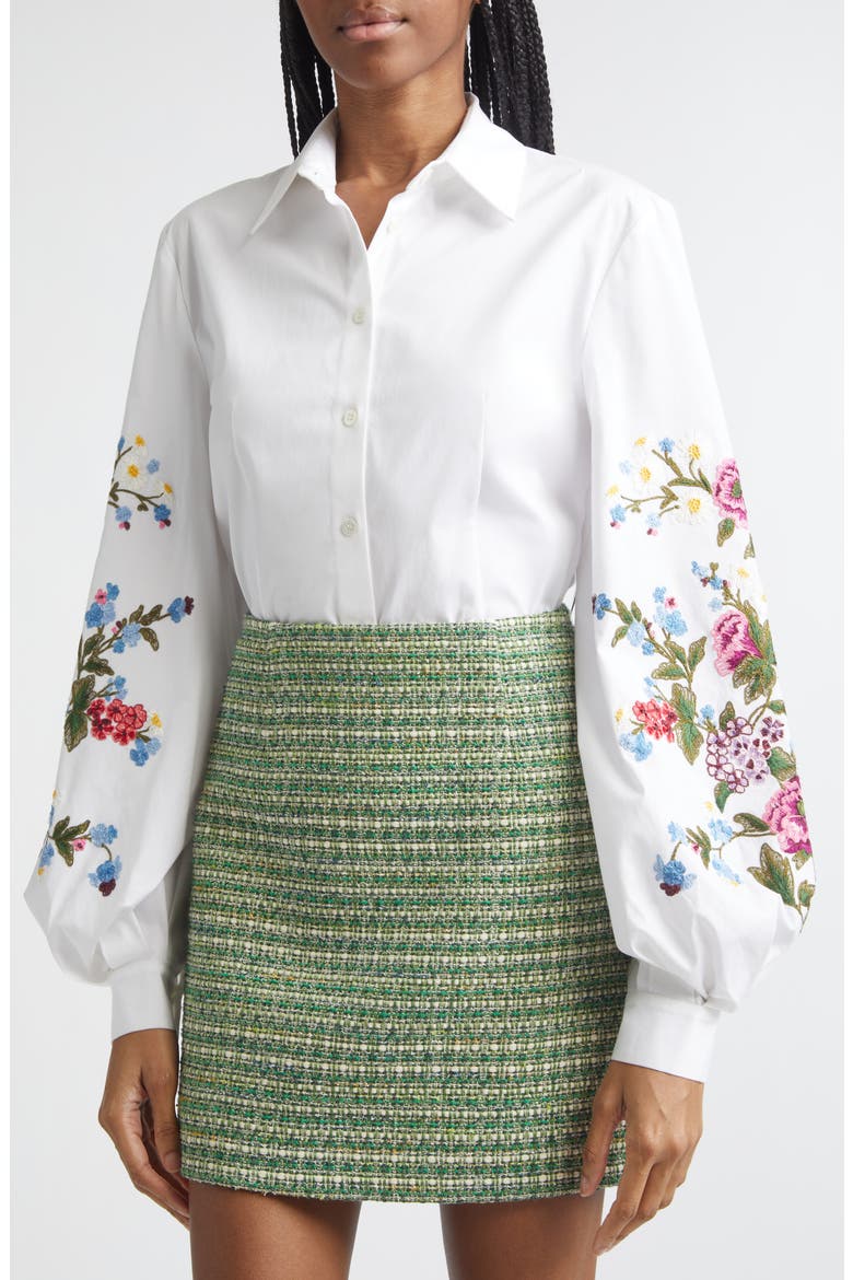 Embroidered Stretch Cotton Button-Up Shirt, Alternate, color, WHITE