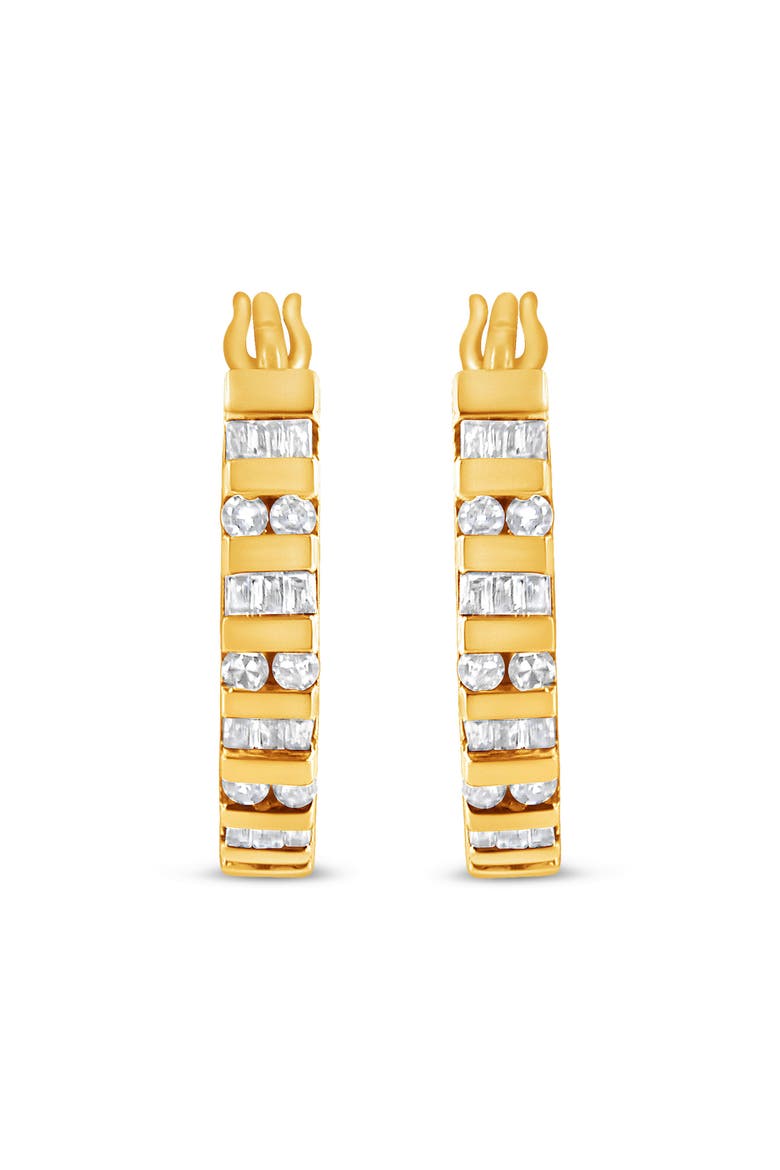 10K Gold Round and Baguette-Cut Diamond Hoop Earrings, Alternate, color, Yellow Gold