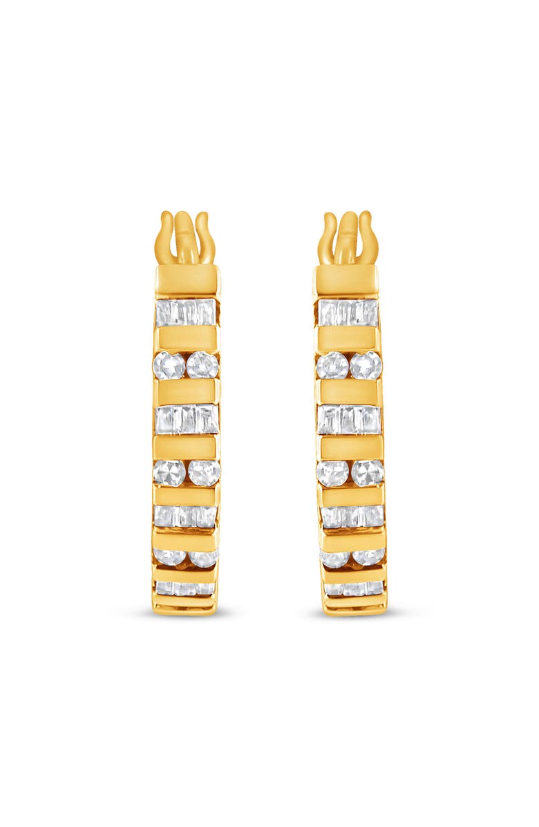 Haus of Brilliance 10K Gold Round and Baguette-Cut Diamond Hoop Earrings, Alternate, color, Yellow Gold