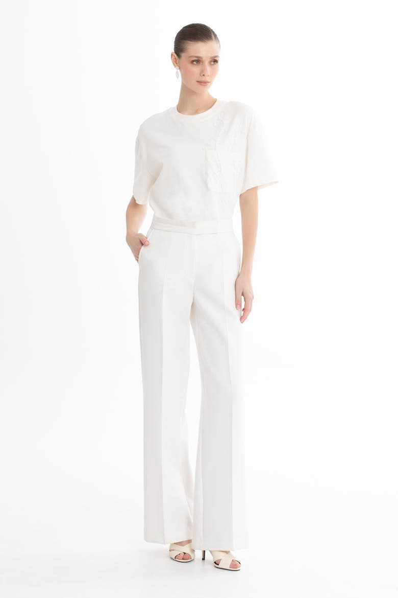 Ecru Tailored Straight-Leg Pants, Main, color, Beige