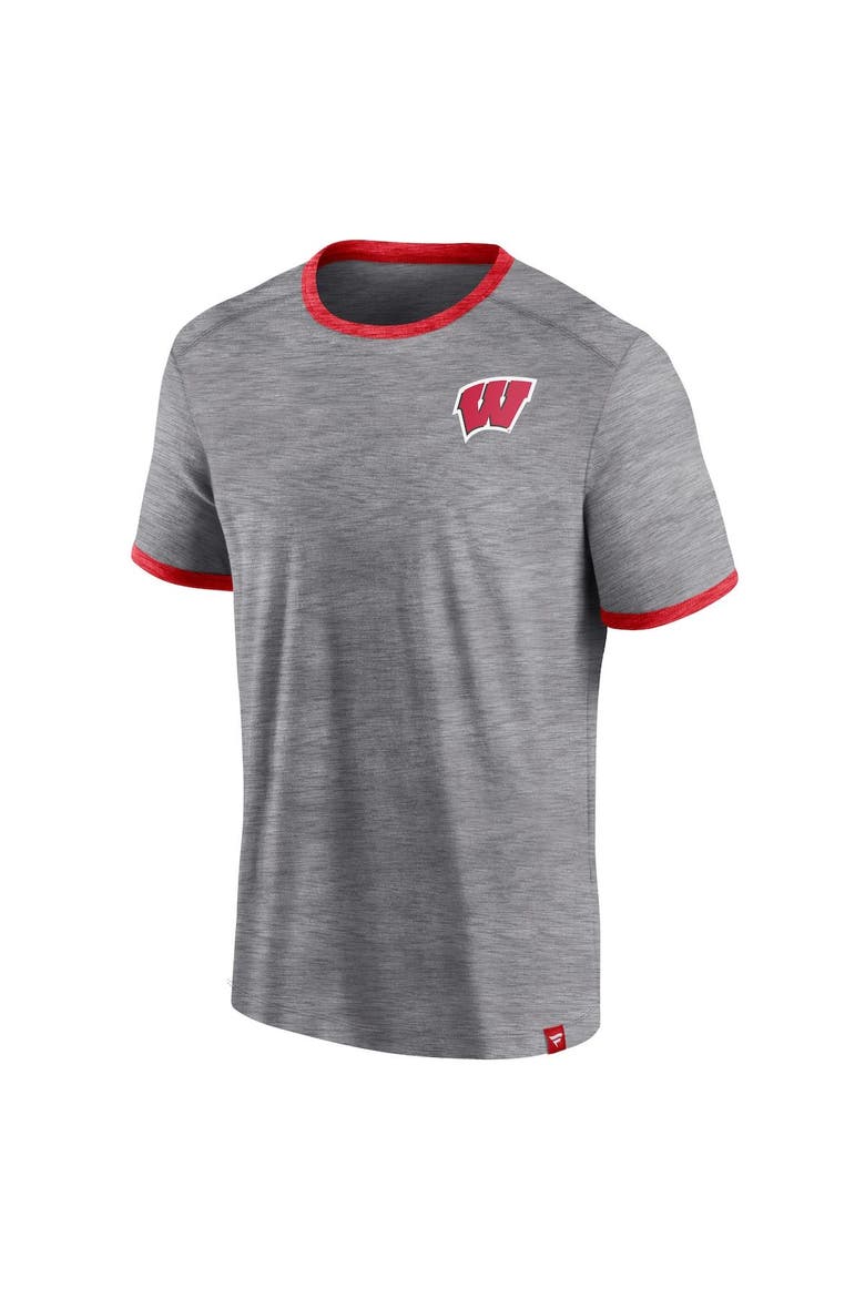 Men's Fanatics Branded Heather Gray Wisconsin Badgers Classic Stack Ringer T-Shirt, Alternate, color, Heather Gray