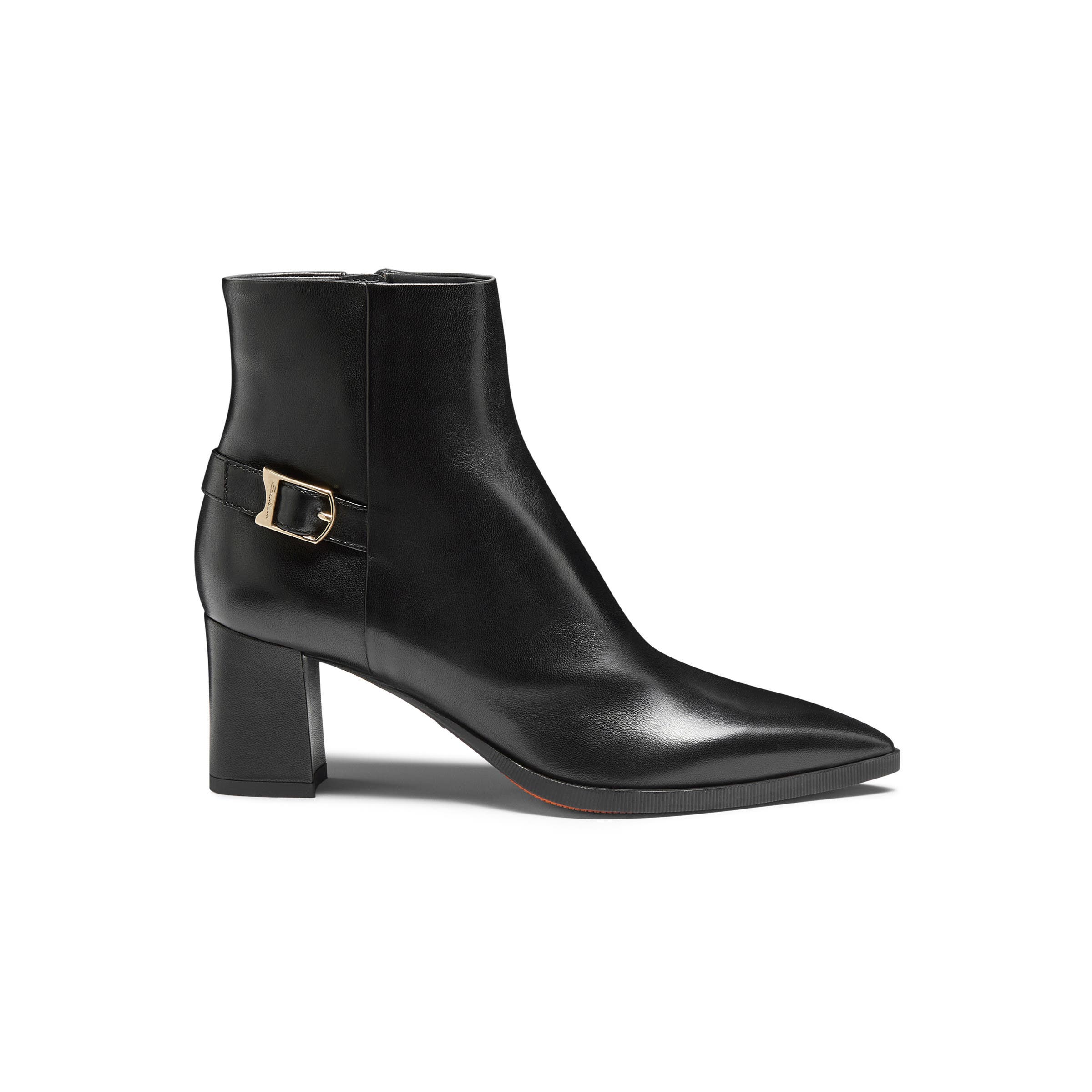 Santoni Women's Leather Mid-Heel Ankle Boot with Decorative Buckle, Alternate, color, Black