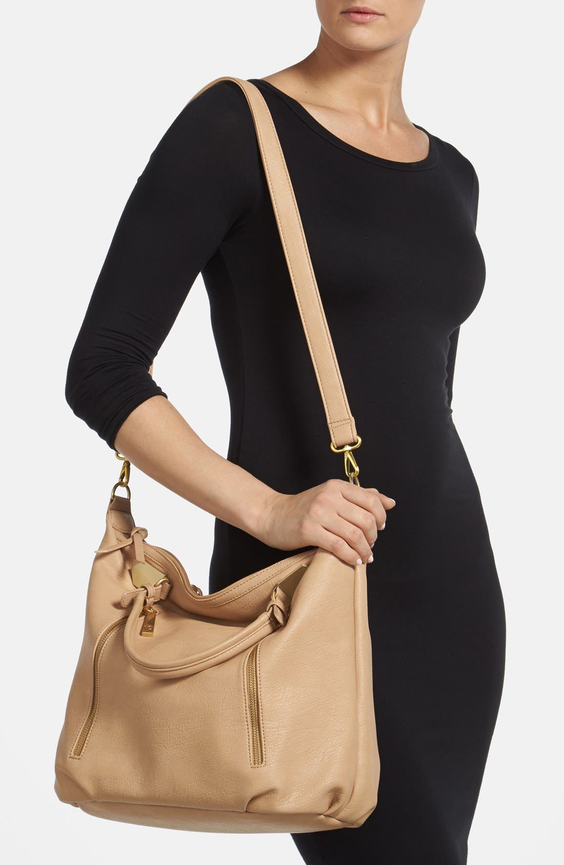 Zip Detail Slouchy Satchel, Alternate, color, NUDE