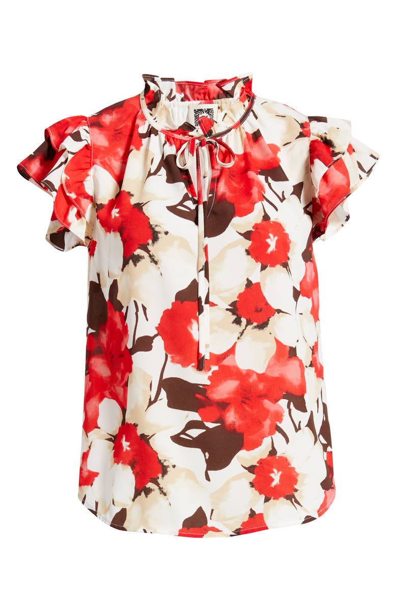 Anne Klein Ruffle Tie Neck Top, Alternate, color, White Dove Multi