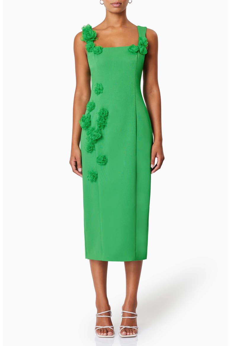 Valeria Floral Appliqué Cocktail Sheath Dress, Main, color, GREEN