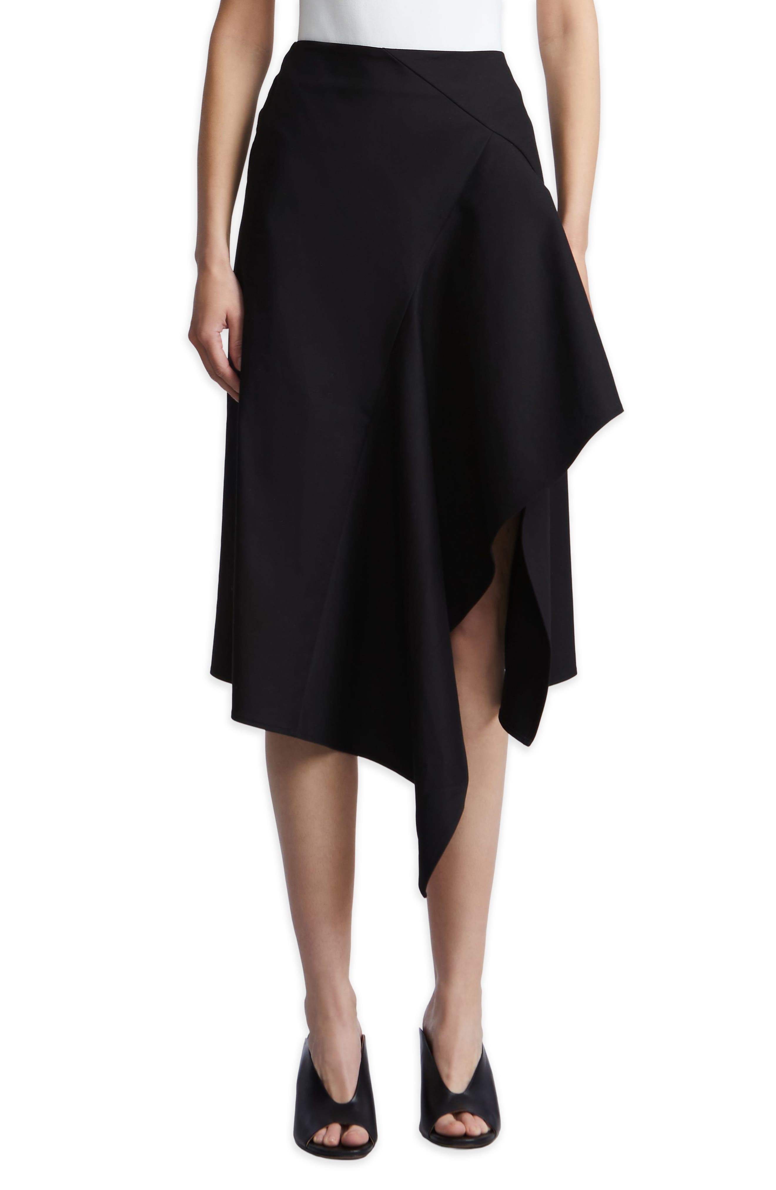 Bcbgmaxazria Emma Asymmetrical Cotton Blend Midi Skirt In Black