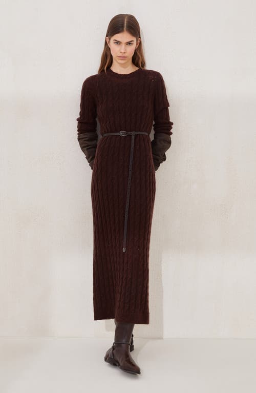 Brunello Cucinelli Sequined Cable-knit Midi Dress In Brown