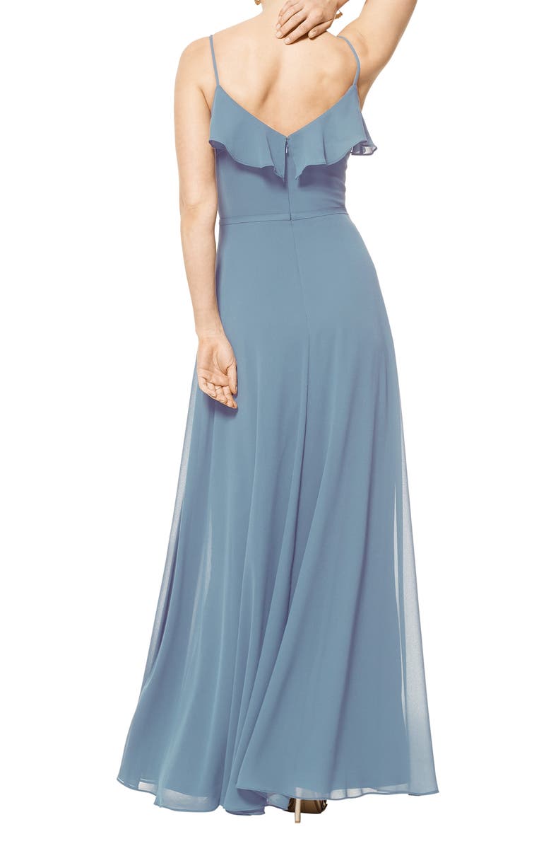 #Levkoff Ruffle V-Neck Chiffon Gown, Alternate, color, 
