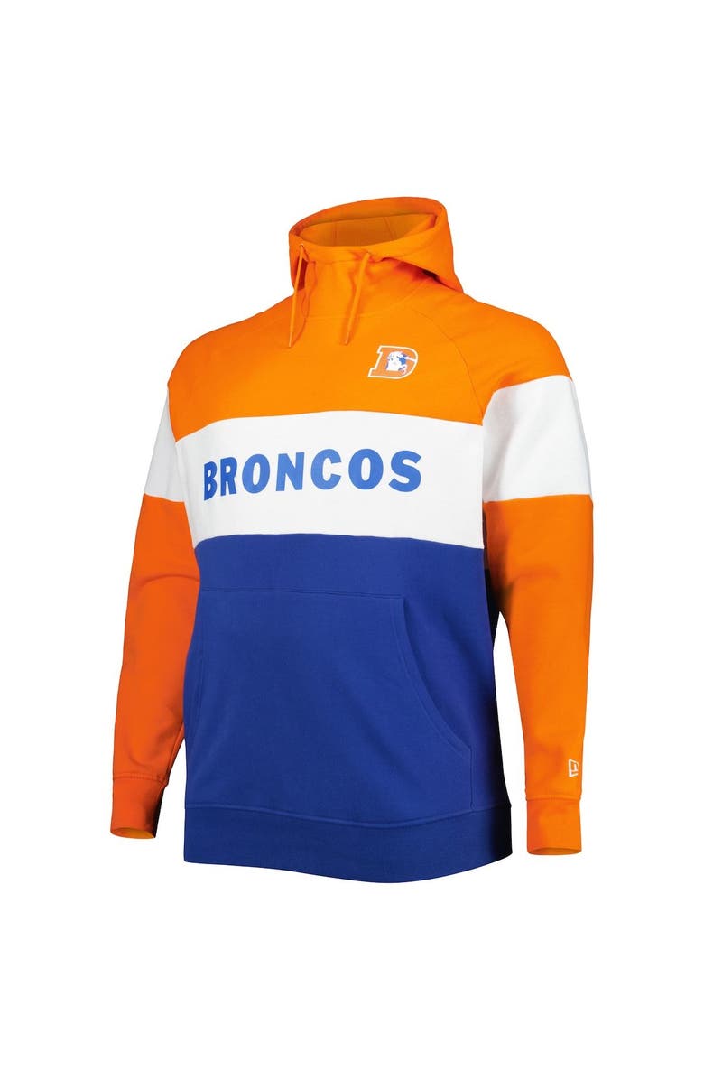 New Era Men's New Era Orange/Royal Denver Broncos Big & Tall Throwback Colorblock Fleece Raglan Pullover Hoodie, Alternate, color, Orange