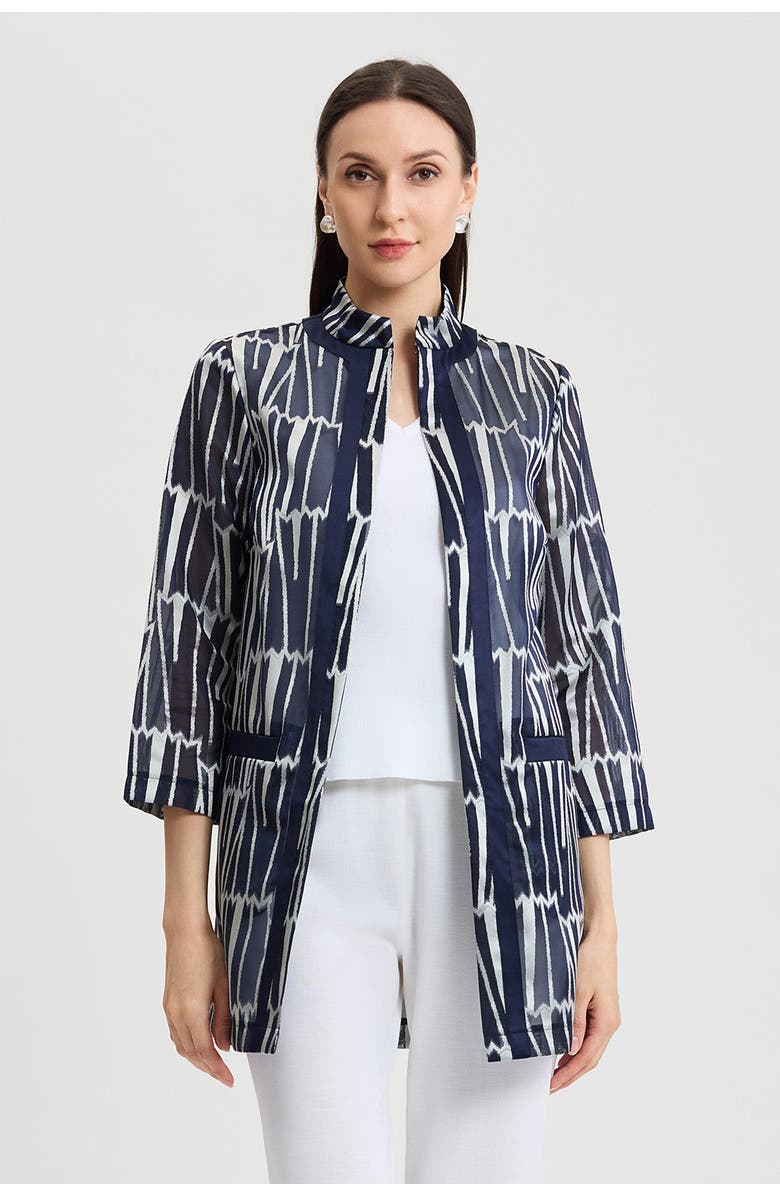 Ming Wang Heritage Novelty Woven Patterned Topper, Main, color, Indigo/White