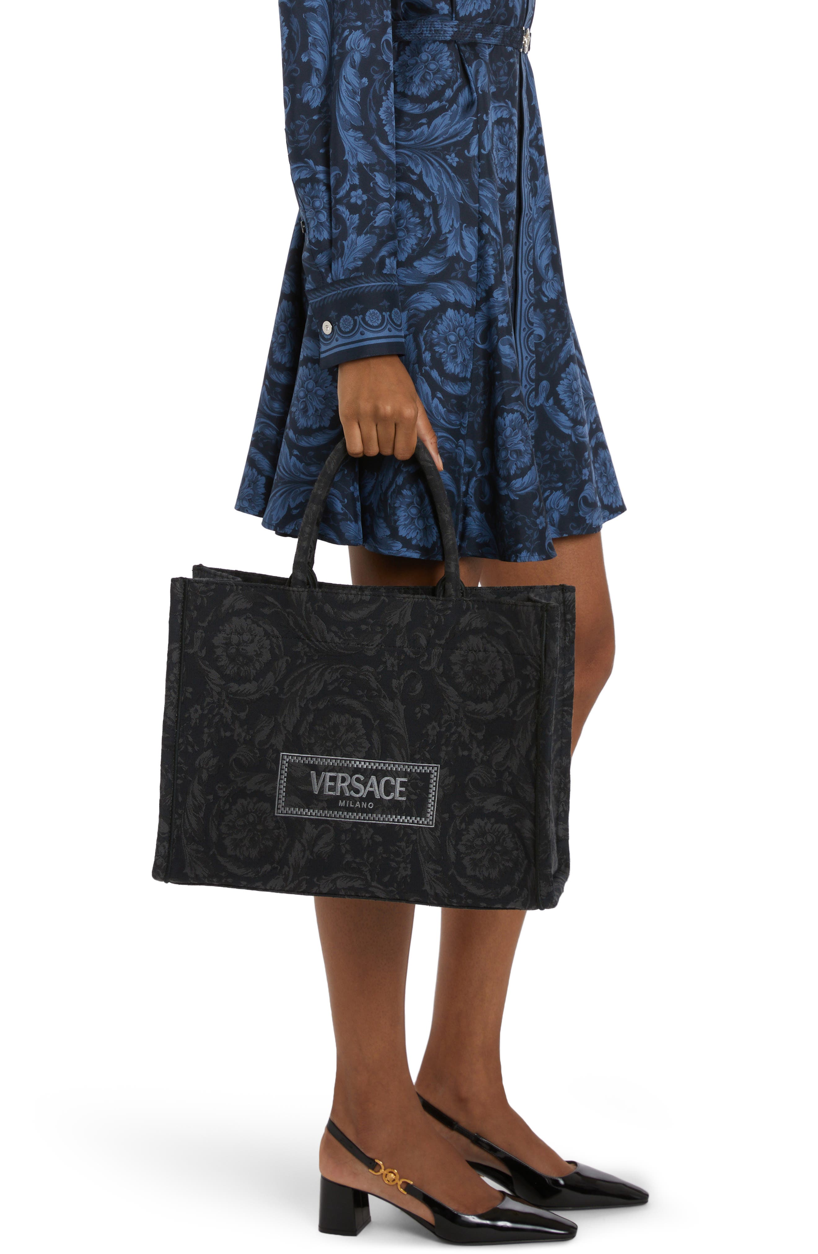 Versace Barocco Athena Medium Tote, Alternate, color, 