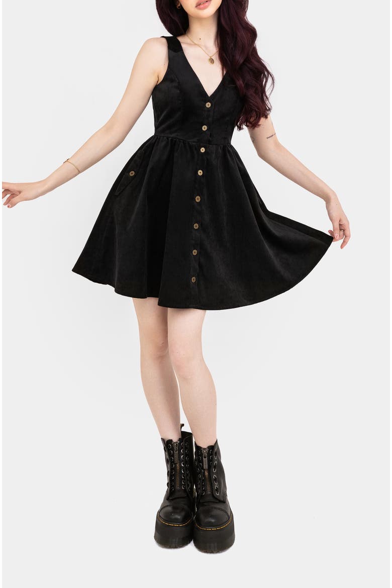 Iris Button Up Pinafore Mini Dress, Main, color, Black