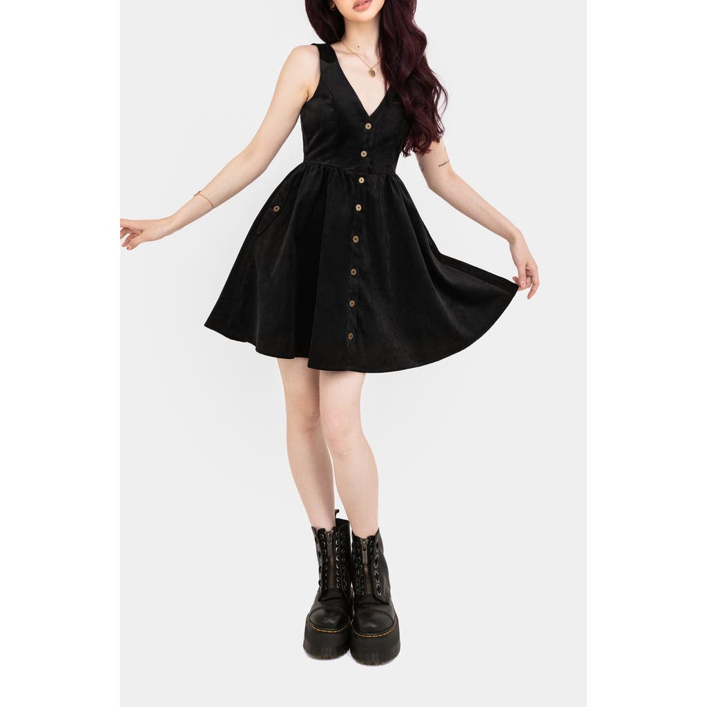 Disturbia Iris Button Up Pinafore Mini Dress In Black