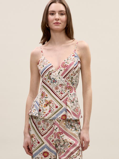 Rebecca Taylor Irie Silky Top In Montage Floral Ivory Combo