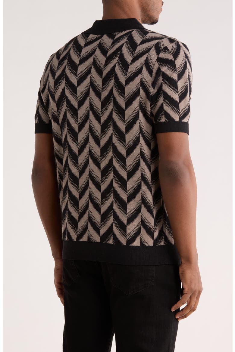 Chevron Silk & Cotton Polo, Alternate, color, BLACK/ SOFT TAUPE